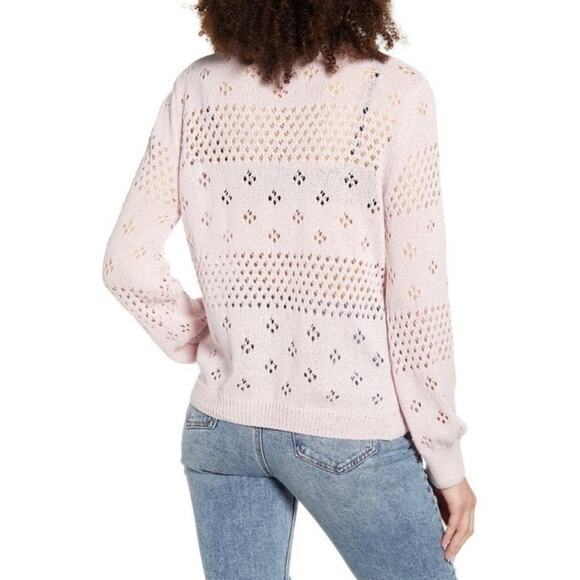 NWOT ASTR THE LABEL Sweater Belle Pointelle Pink Lavender Perforated Floral Med - Picture 3 of 11